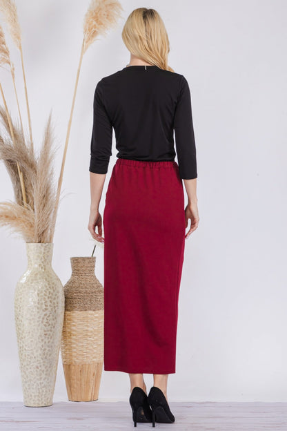 Pink ladies maxi length pencil skirt by Celeste Clothing, showcasing a fitted, elegant design for women.