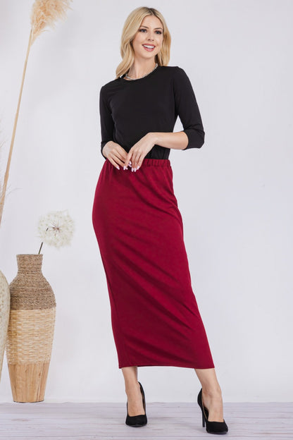 Pink ladies maxi length pencil skirt by Celeste Clothing, featuring a fitted silhouette and elegant design.
