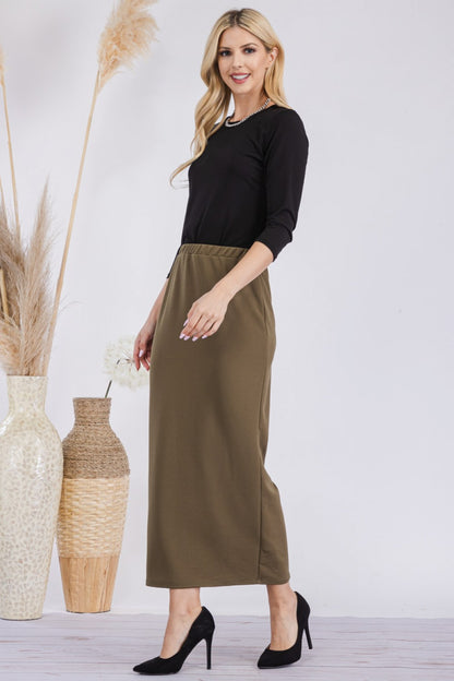 Pink ladies maxi length pencil skirt by Celeste Clothing, showcasing a fitted, elegant design ideal for casual or formal wear.