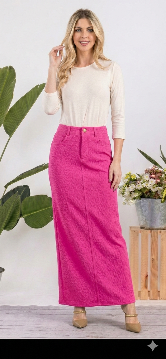 Lavender tailored maxi skirt by Celeste Clothing, comfortable and modest fashion skirt, flowing design, perfect for everyday wear.