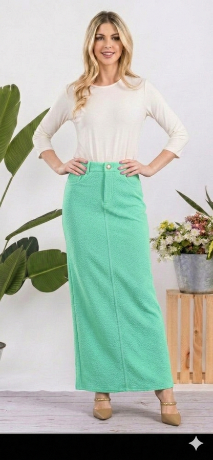 Lavender tailored maxi skirt by Celeste Clothing featuring a comfortable, modest design perfect for everyday wear.