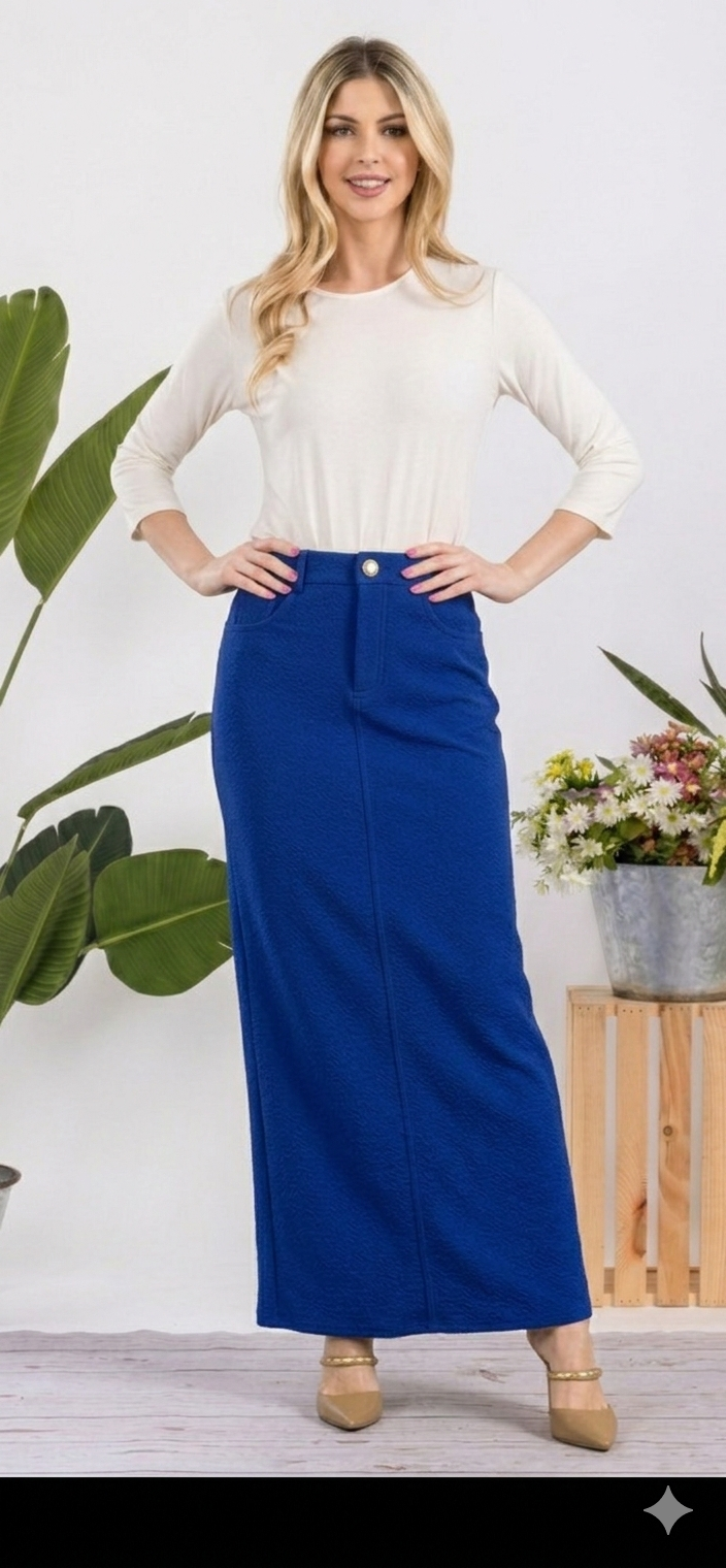 Lavender tailored maxi skirt by Celeste Clothing, comfortable and modest fashion skirt with a flowing silhouette.