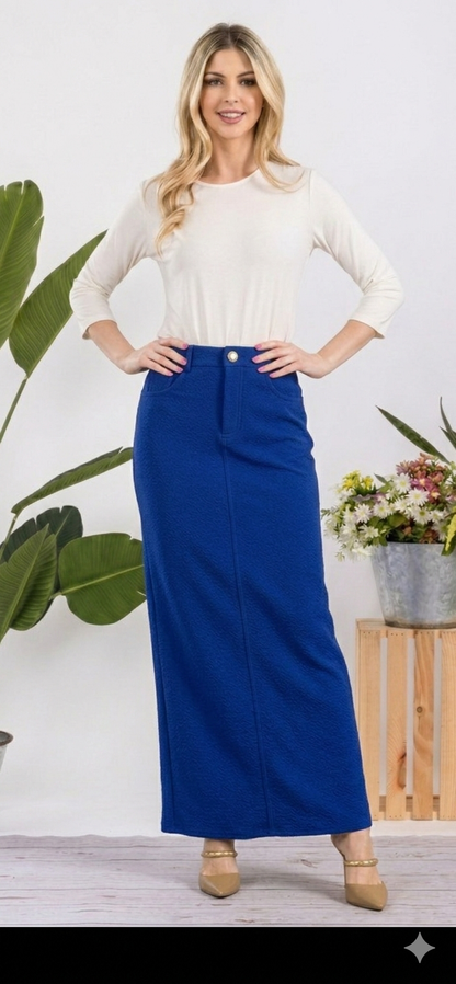 Lavender tailored maxi skirt by Celeste Clothing, comfortable and modest fashion skirt with a sleek, elegant design.