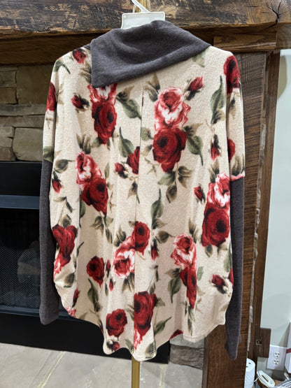 Chris & Carol cream rose floral cowl-neck top back view