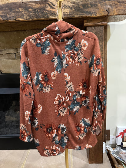Chris & Carol rust floral cowl-neck top back view