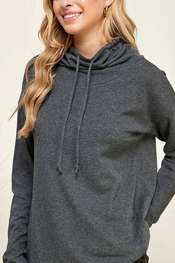Culture Code white long sleeve top with high neck and high-low hem, showcasing a soft, lightweight fabric and stylish design.