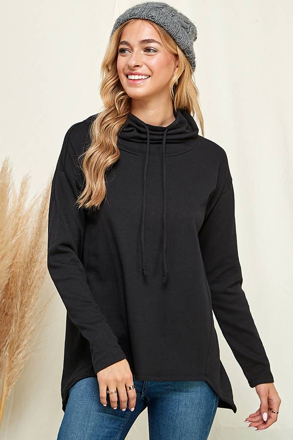 Soft white Culture Code long sleeve top with high neck and high-low hem, featuring a stylish, versatile design.