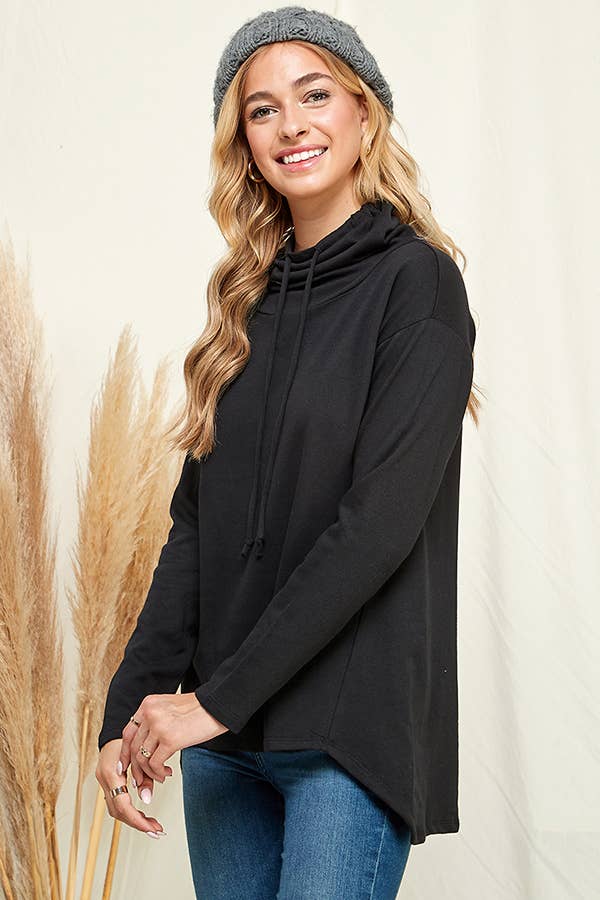 Culture Code high neck long sleeve top with high-low hem in soft white, stylish and comfortable for casual wear.