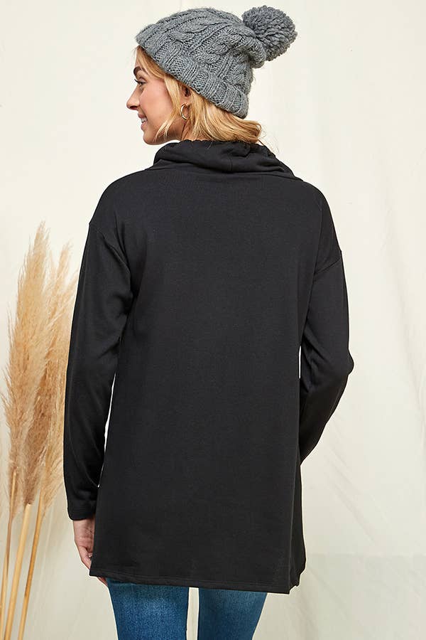 Culture Code high neck long sleeve top with high-low hem in soft white fabric, stylish and comfortable for casual wear.