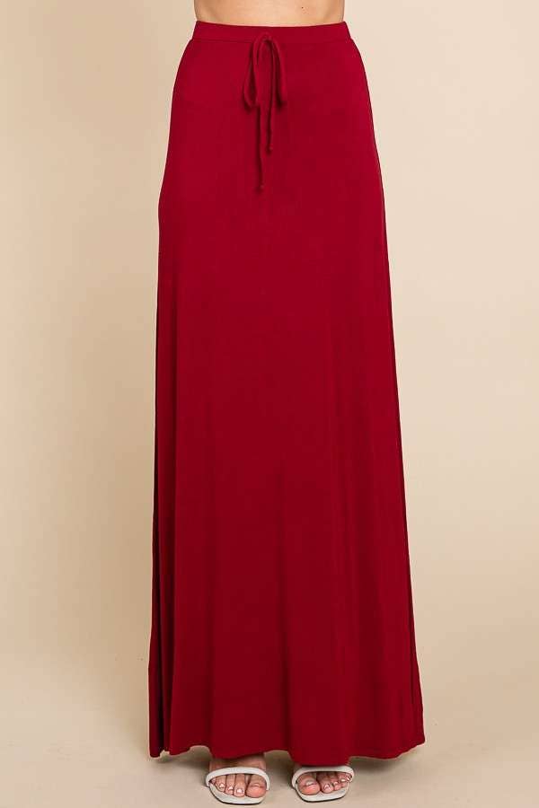 Cream drawstring flare maxi skirt by Culture Code, featuring a flowy silhouette and casual style, shown in a small image.