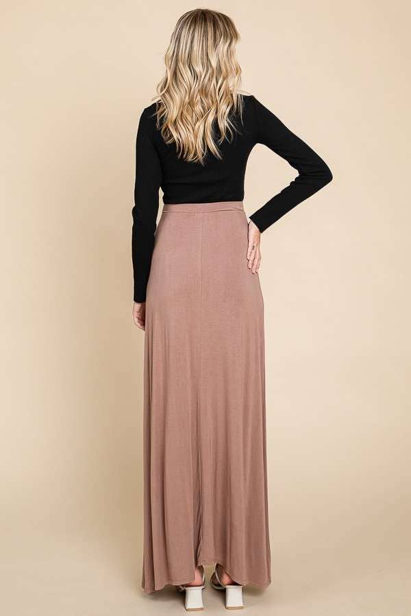 Culture Code ecru draw string flare maxi skirt with a flowy silhouette and elastic waist, perfect for casual or chic outfits.