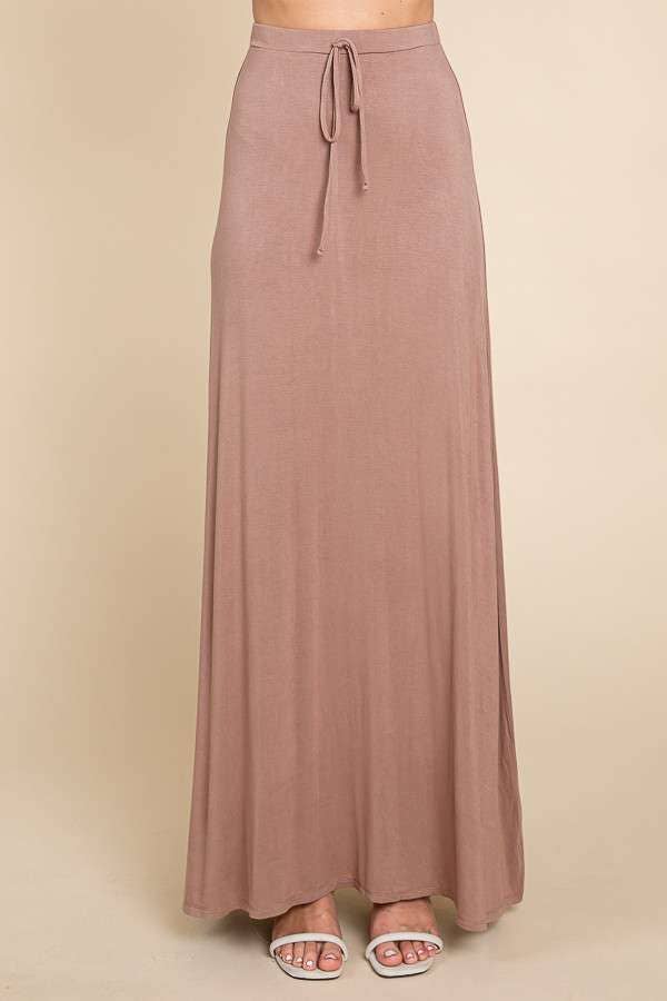 Culture Code draw string flare maxi skirt in ecru cream with a flowy silhouette and casual style.