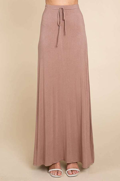 Culture Code draw string flare maxi skirt in ecru cream with a flowy silhouette and casual style.