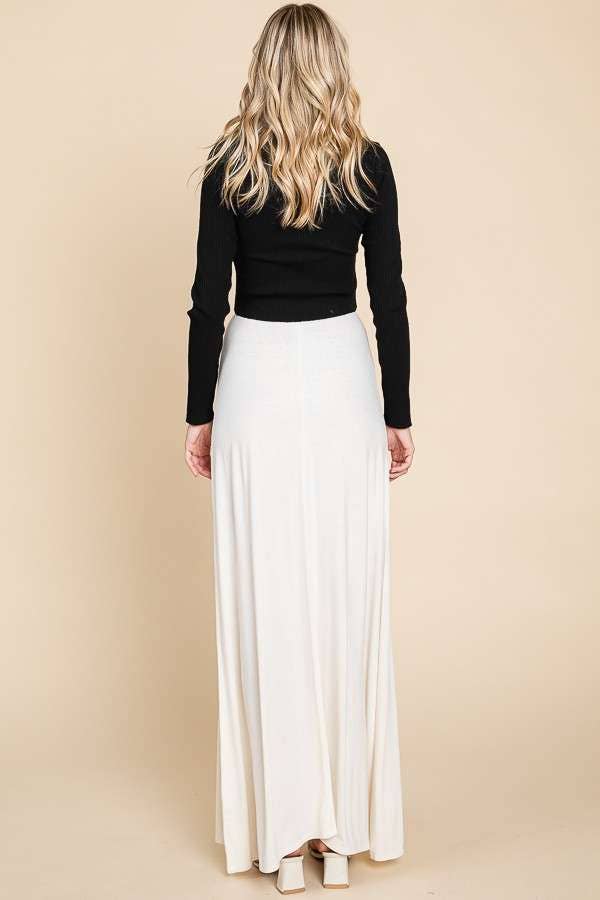 Culture Code draw string flare maxi skirt in ecru cream, featuring a flowy silhouette and comfortable waistband.