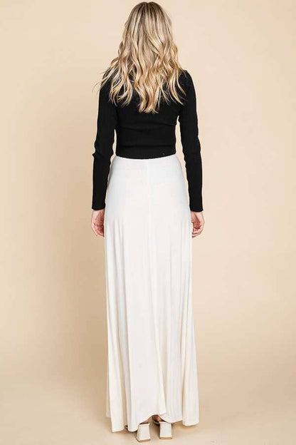 Culture Code draw string flare maxi skirt in ecru cream, featuring a flowy silhouette and comfortable waistband.
