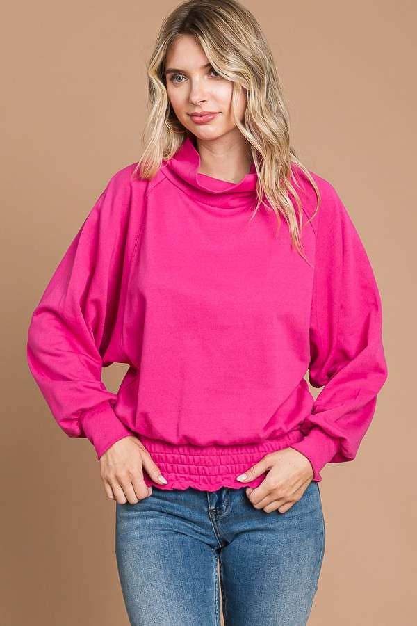 Culture Code drape neck raglan top in warm sage, showcasing a relaxed fit with a stylish drape neckline.