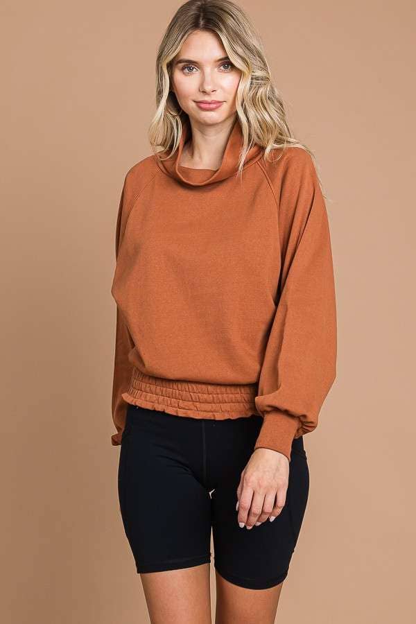 Culture Code drape neck raglan top in warm sage, featuring a relaxed fit and comfortable fabric, perfect for casual wear.