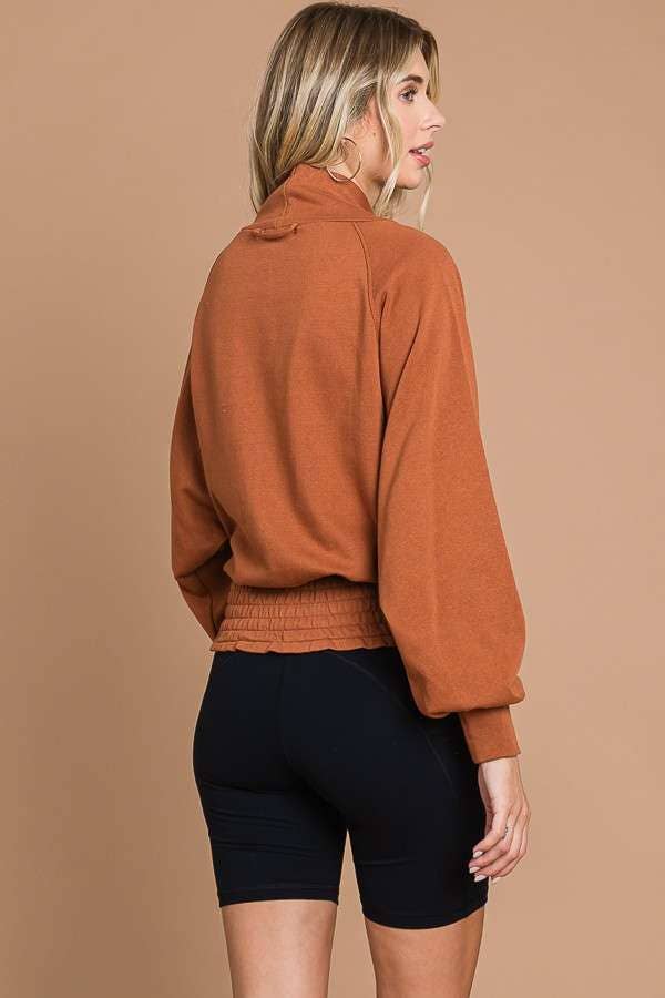 Culture Code Drape Neck Raglan Top in warm sage, showcasing a comfortable fit and stylish draped neckline.