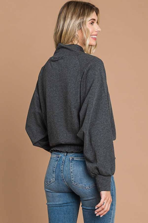 Culture Code Drape Neck Raglan Top in warm sage, featuring a relaxed fit and casual style with contrasting raglan sleeves.