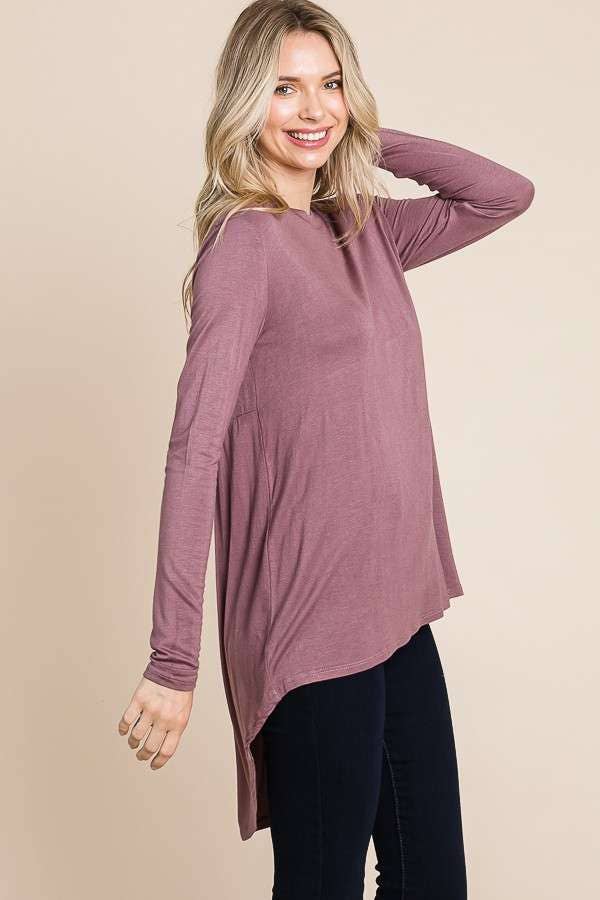 Black Culture Code crew neck tunic top with shirring back, stylish shirt blouse for casual or office wear.