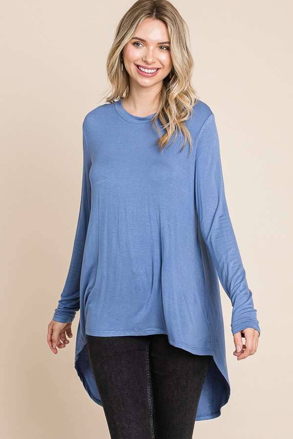 Black crew neck tunic top with shirring back by Culture Code, casual shirt and blouse style, lightweight and comfortable.