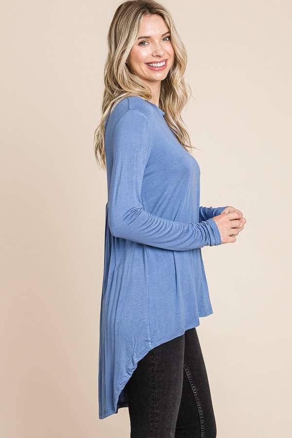 Black crew neck shirring back tunic top by Culture Code, featuring a relaxed fit and stylish design for shirts and blouses.