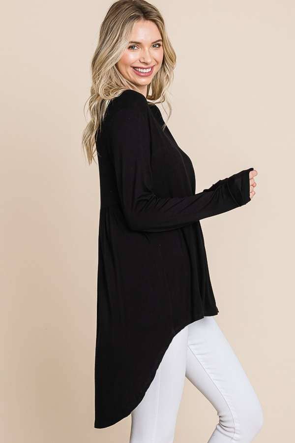 Culture Code black crew neck tunic top with shirring back, casual shirt and blouse, lightweight and comfortable for everyday wear.