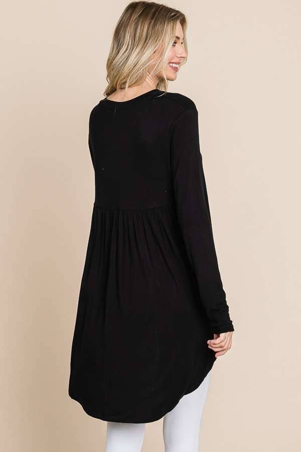 Black crew neck shirring back tunic top by Culture Code, casual shirt with relaxed fit and stylish design.