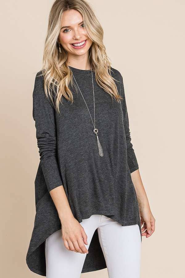 Black Culture Code crew neck tunic top with shirring detail at the back, casual shirt blouse for women.