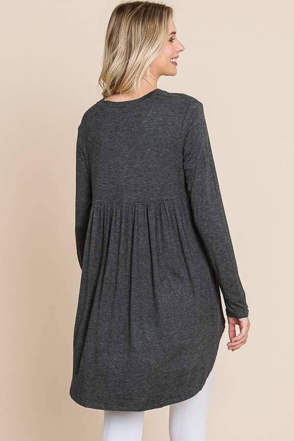 Black crew neck tunic top with shirring back from Culture Code, casual shirts and blouses for women.