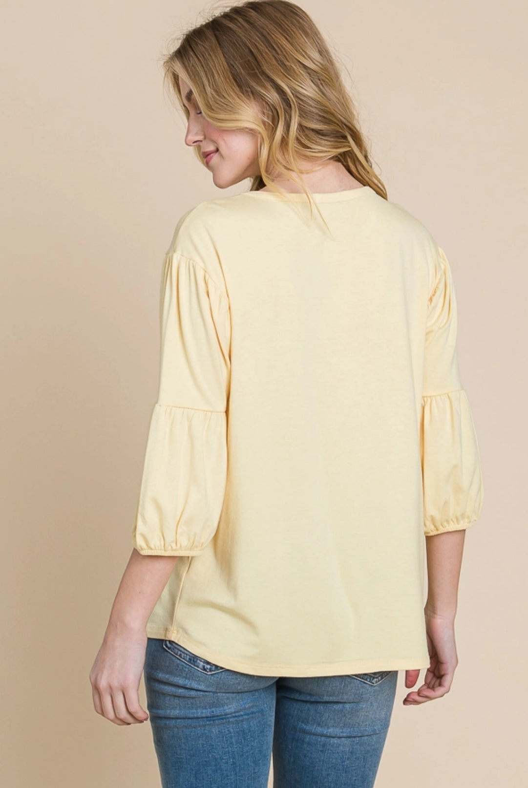 CultureCodeUSA coral round neck 3/4 sleeve bubble top with solid color and stylish 3/4 sleeves, perfect for casual wear.