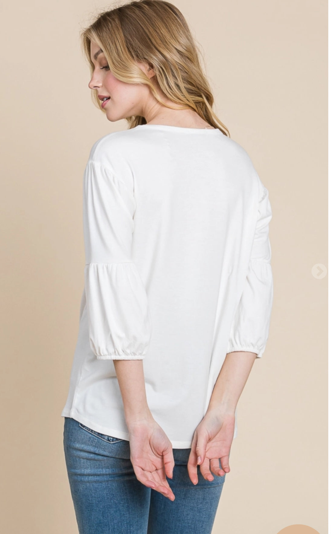 CultureCodeUSA coral round neck 3/4 sleeve solid top with bubble sleeves, casual and stylish 3/4 sleeve blouse.