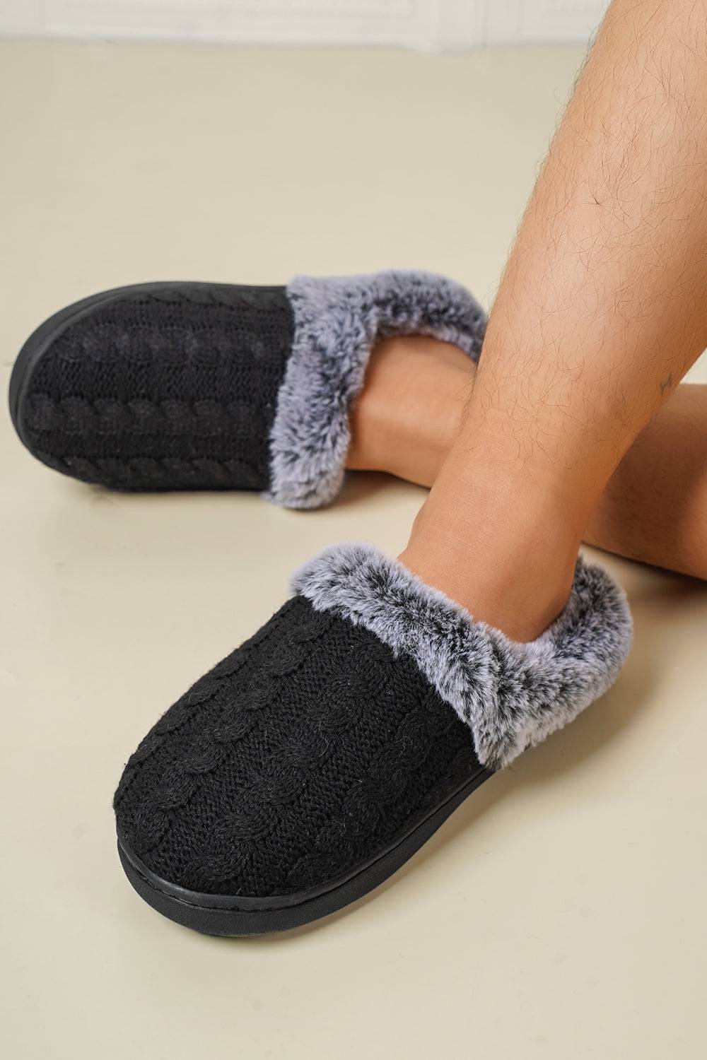 Cable-Knit Fluff Round Toe Slippers