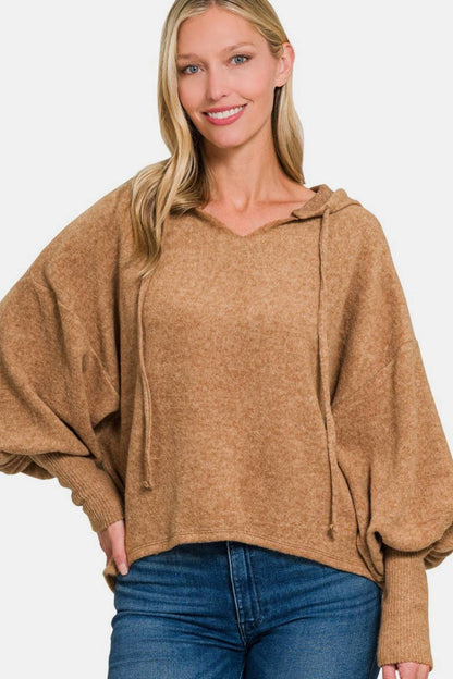 Zenana Brushed Hacci Drop Shoulder Cropped Hoodie