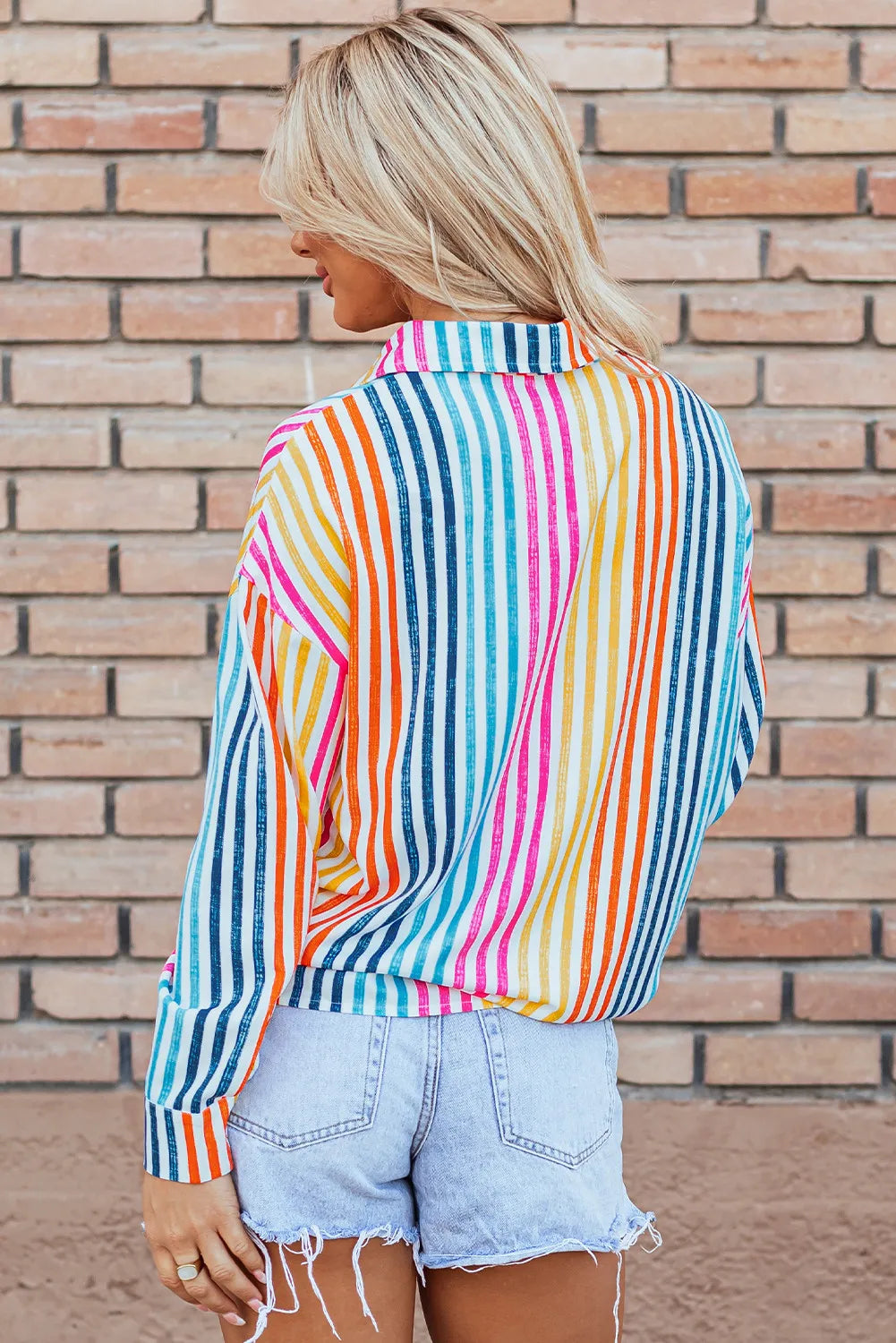 Striped Collared Neck Long Sleeve Shirt