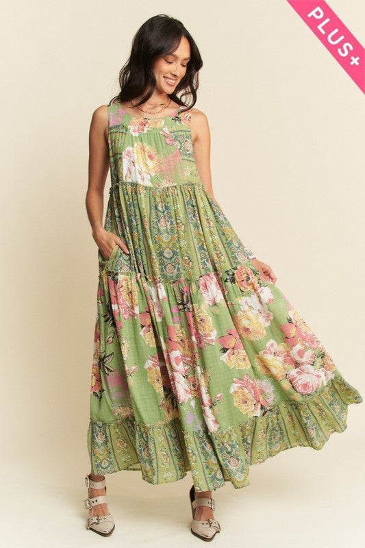 Gorgeous mixed print boho maxi dress from Davi & Dani featuring flowing fabric and vibrant patterns for a stylish look.
