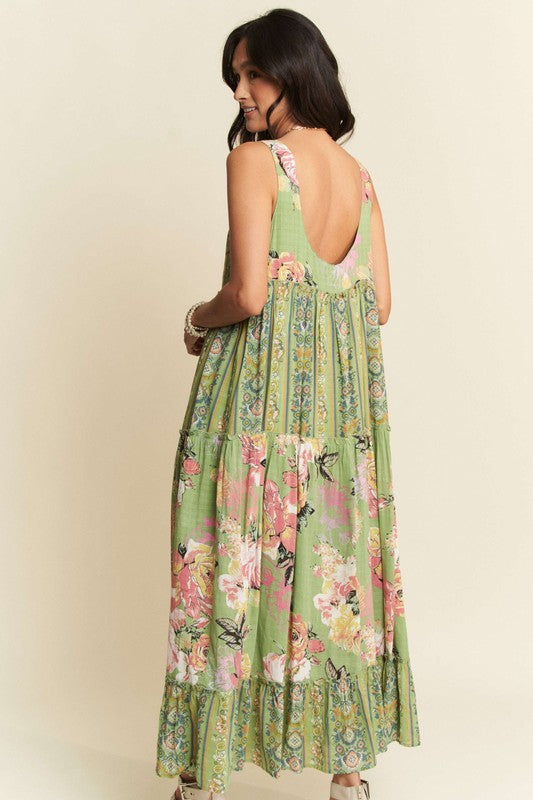 Gorgeous mixed print boho maxi dress by Davi & Dani featuring flowing fabric and vibrant patterns, perfect for casual wear.