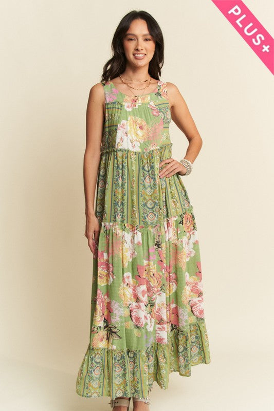 Gorgeous mixed print boho maxi dress from Davi & Dani featuring flowing fabric and vibrant patterns for a stylish summer look.