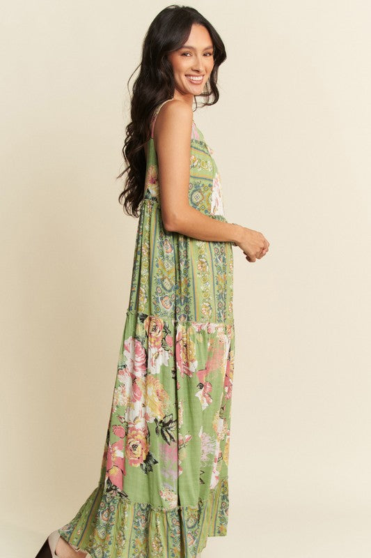 Gorgeous mixed print boho maxi dress by Davi & Dani featuring flowing fabric and vibrant patterns for a stylish summer look.