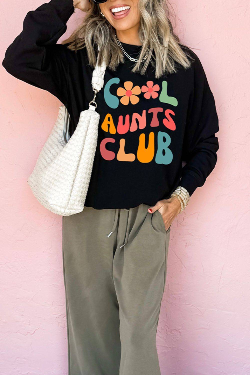 Letter Graphic Round Neck Long Sleeve Sweatshirt