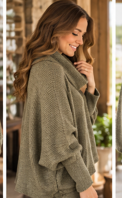 Dear Scarlett Wanderlust heathered olive waffle knit sweater 01_02 lifestyle view