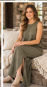 Dear Scarlett Wanderlust heathered olive waffle knit dress 02_04 lifestyle view
