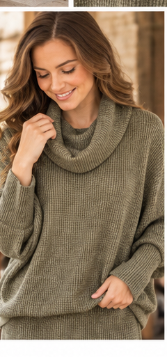 Dear Scarlett Wanderlust heathered olive waffle knit coordinating sweater and maxi dress lifestyle image 4