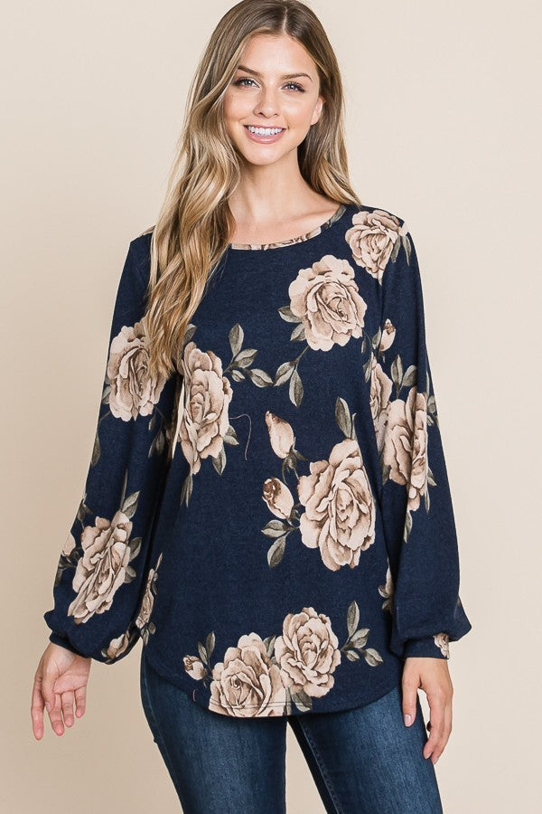 TL1679 Bombom Elegant Taupe FLoral Tunic Top