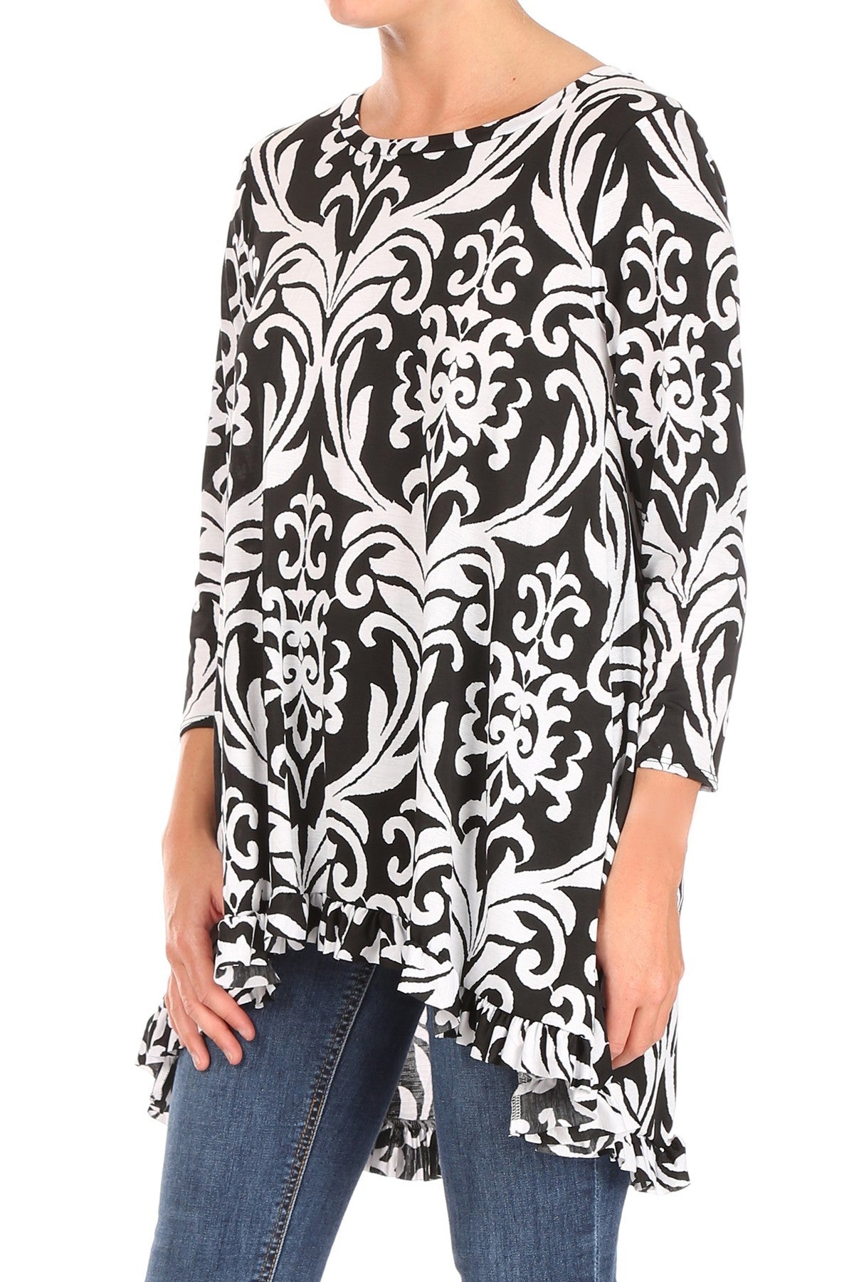 Miss M. High Low Damask Print top 827T3