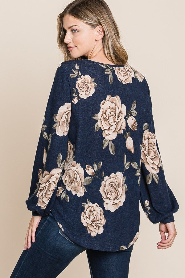 TL1679 Bombom Elegant Taupe FLoral Tunic Top