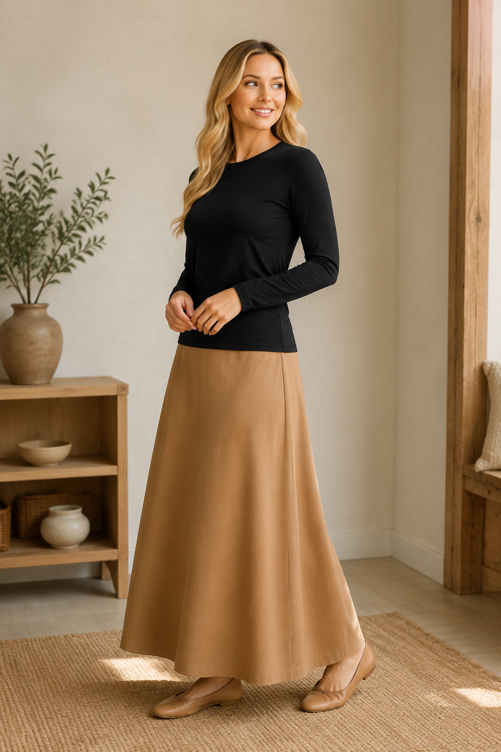 Ladies Lux Long Sleeve Layering Top in basic colors by ModestAndDevoted, shown in a versatile, fitted design with smooth fabric.