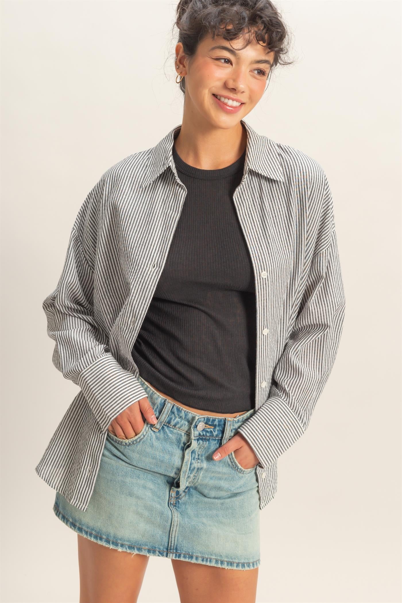 Double Zero long sleeve striped button-down shirt in assorted colors, featuring a classic fit and stylish design.