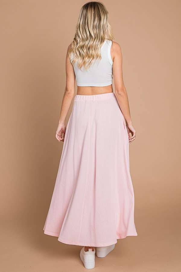 CBF1942-Maxi Full Solid Skirt with Pockets