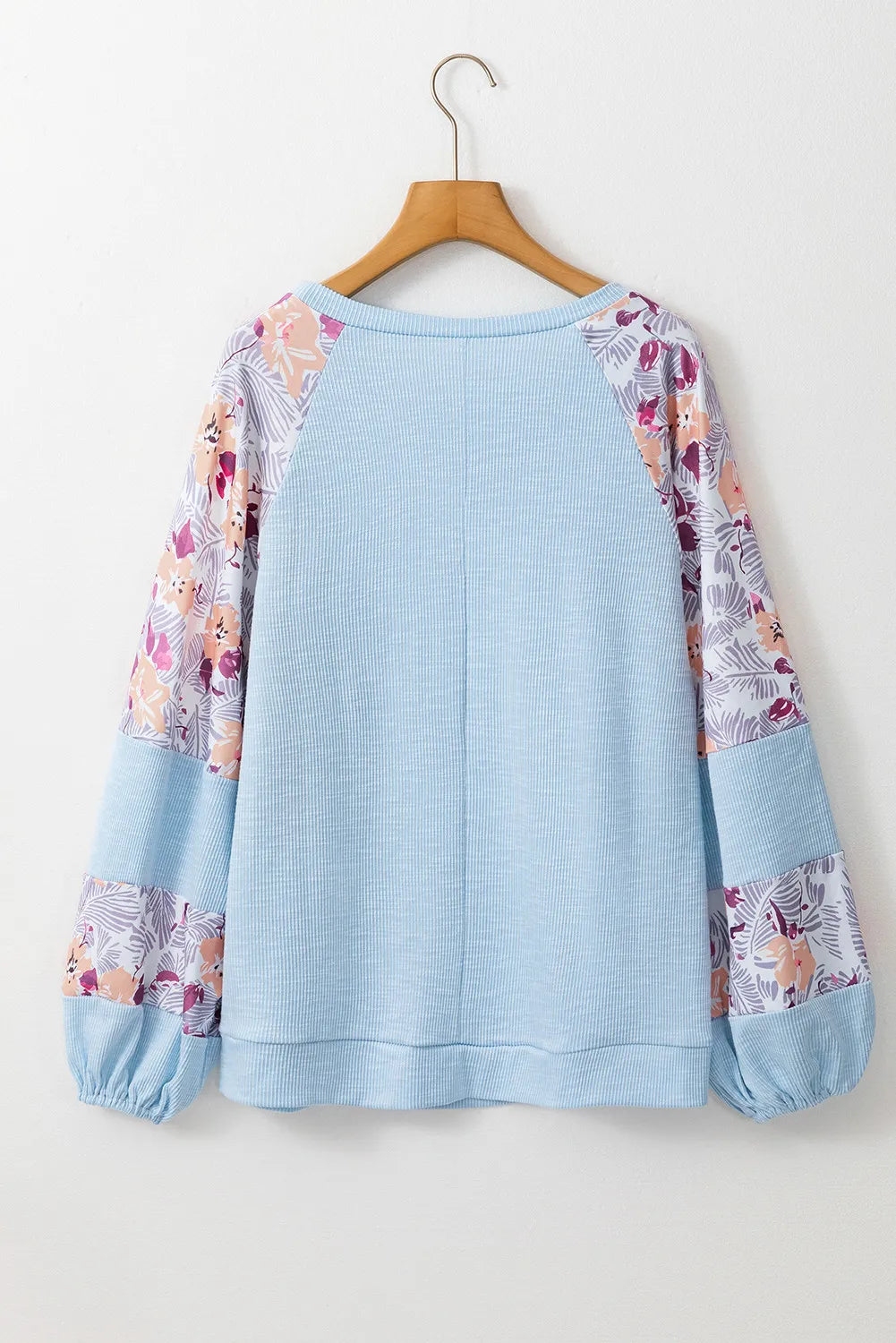 Printed Round Neck Balloon Sleeve Blouse